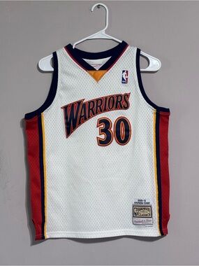 Mitchell & Ness Golden State Warriors White/Red/Navy Youth Jersey #30